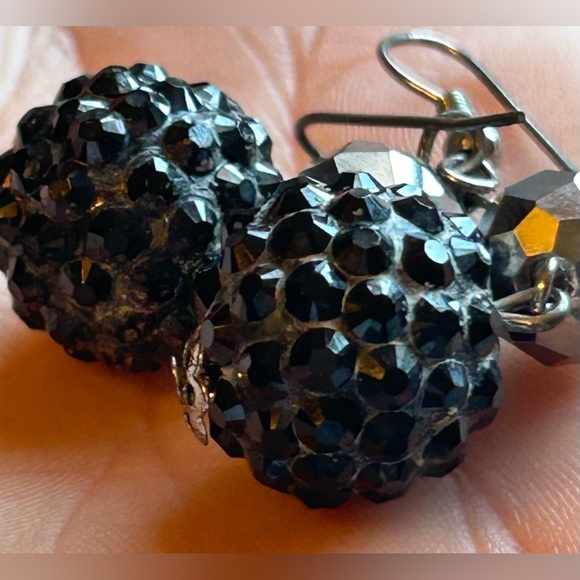 Gothic Shamballa Black Crystal Dangle Earrings Statement Y2K Vintage Jewelry - Picture 9 of 11